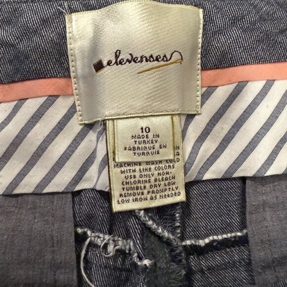 Anthro Elevenses Blue Gray Chambray Wide-Leg Cuffed Pants Size‎ 10 - Picture 5 of 9